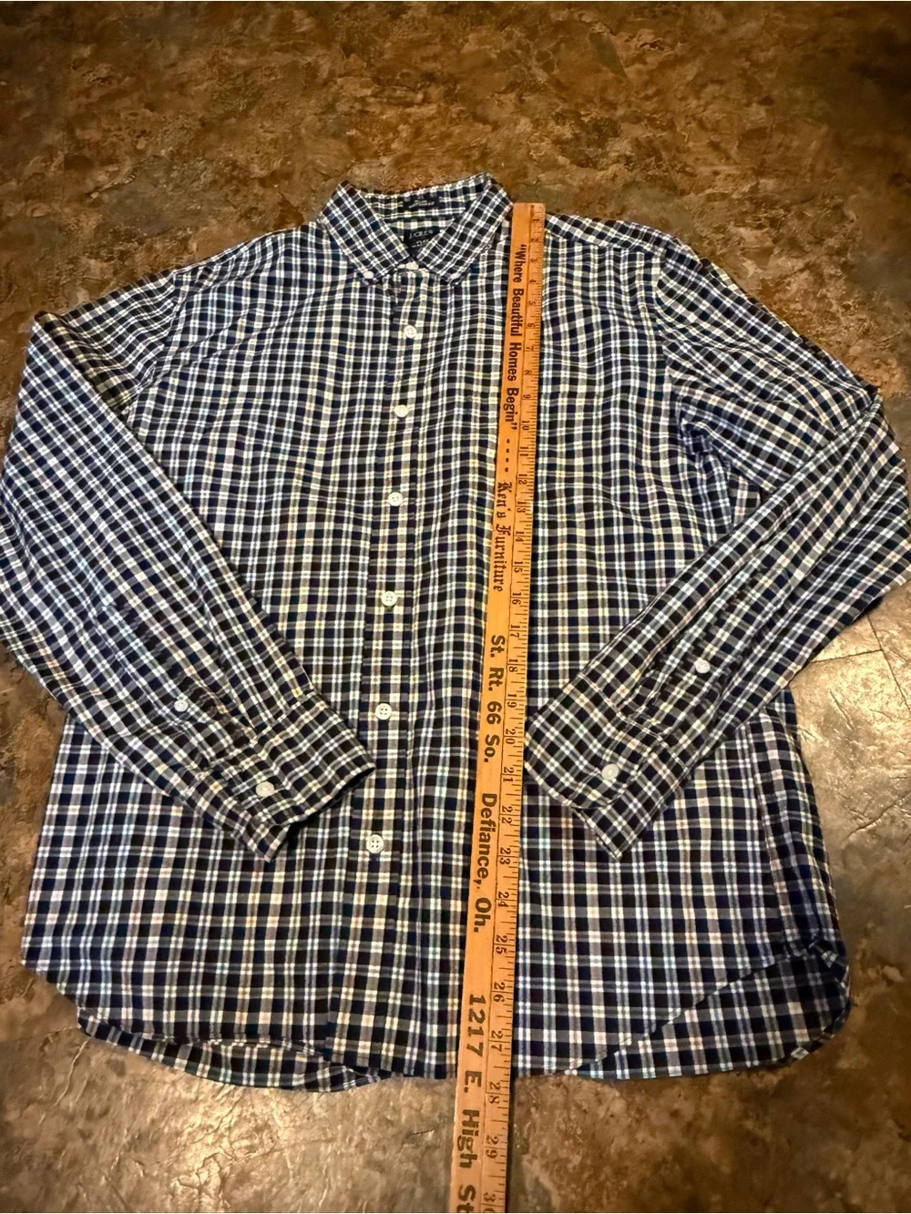 J. Crew Navy and White Check Button-Down Shirt Men's Size Large Slim Untucked
